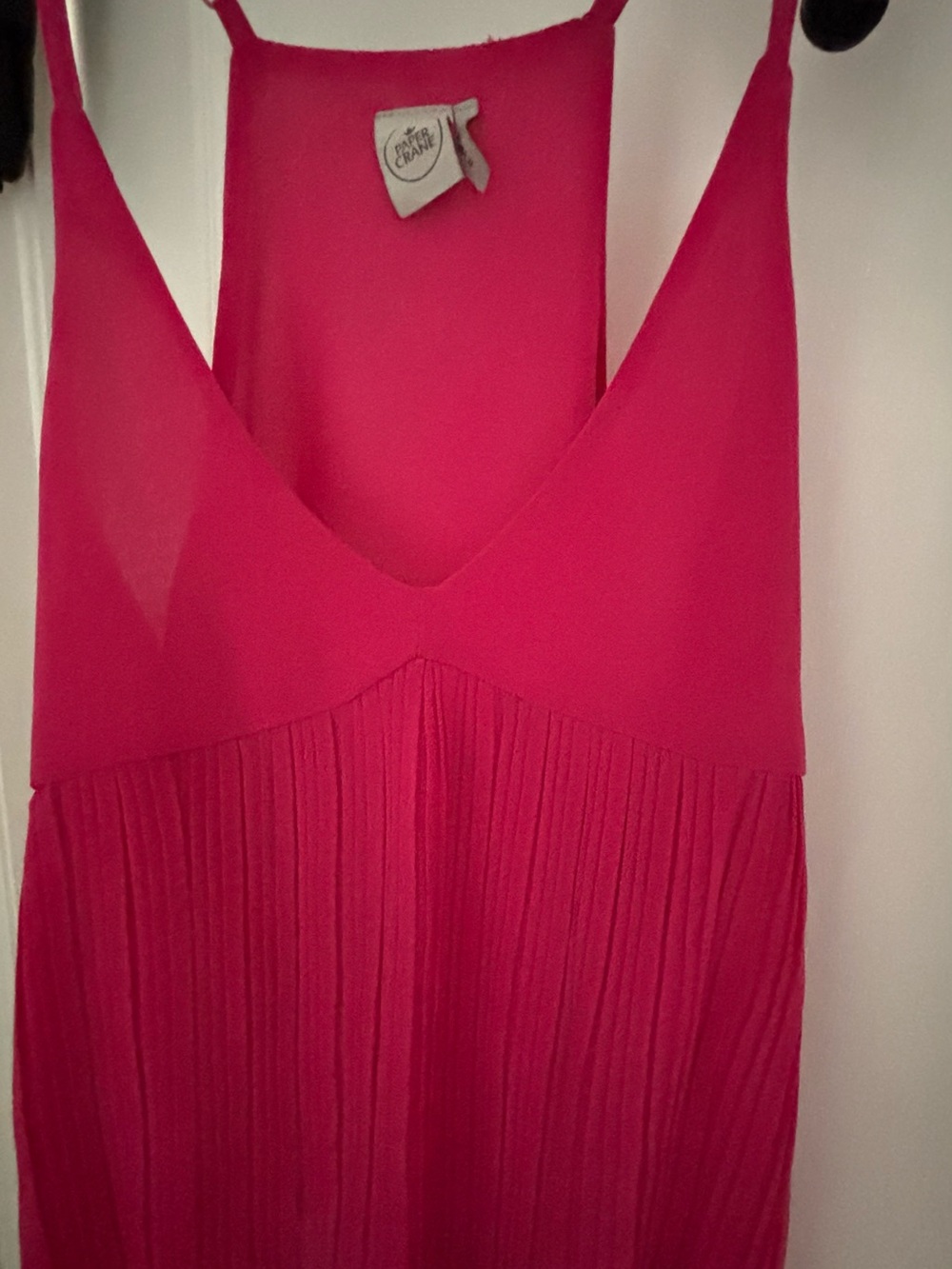 Paper Crane Hot Pink Pleated Midi Slip Dress